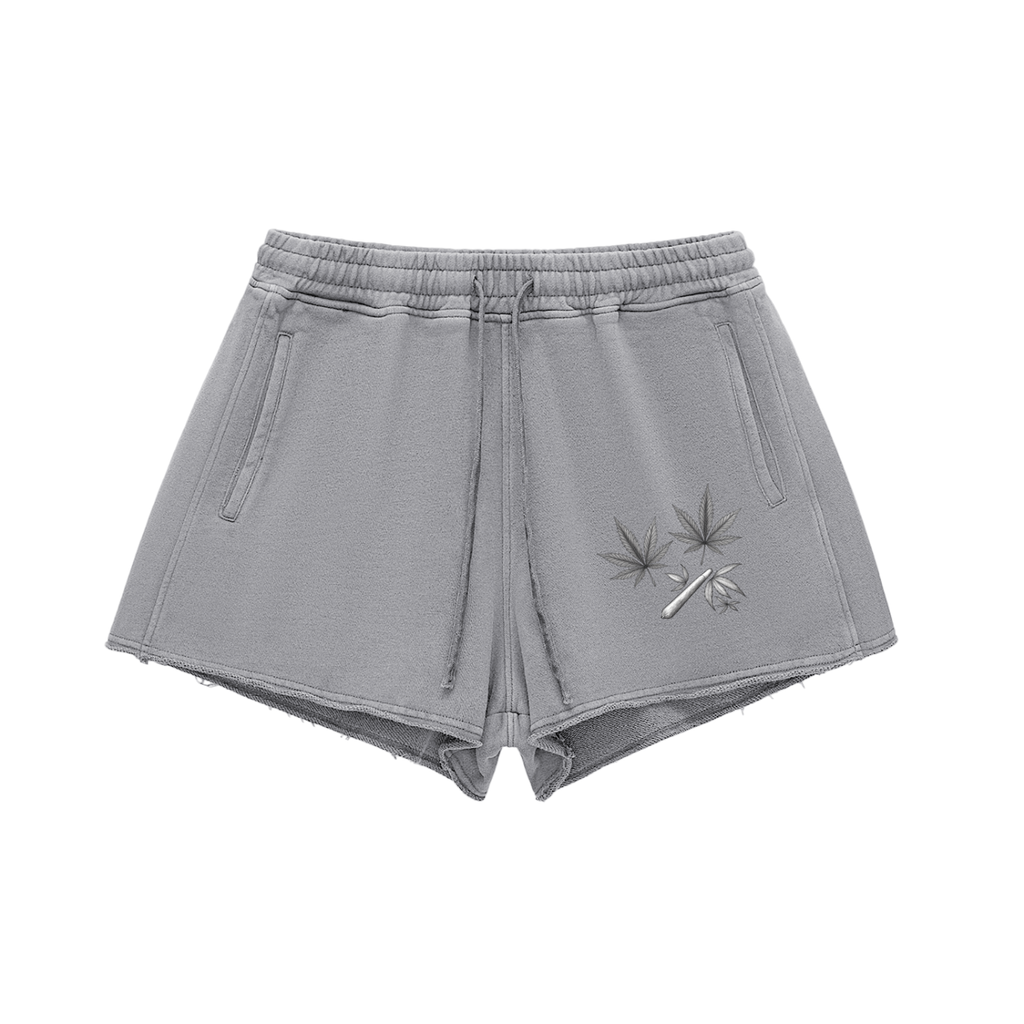 "Dispensary" - Women Snow Washed Raw Edge Drawstring Shorts