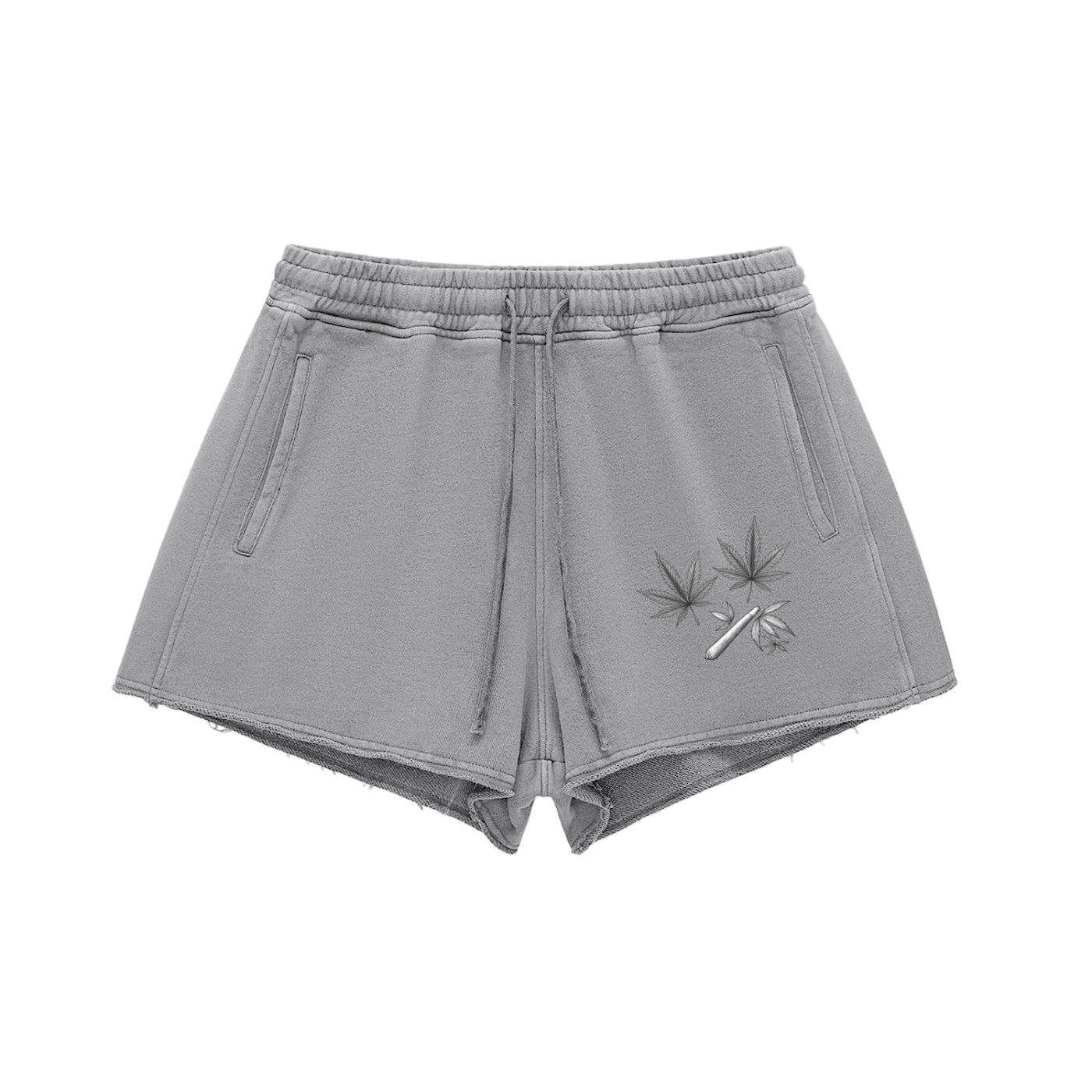 "Dispensary" - Women Snow Washed Raw Edge Drawstring Shorts